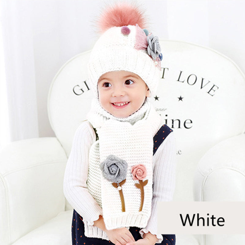 Flower Knitted Hat Scarf Set For Children