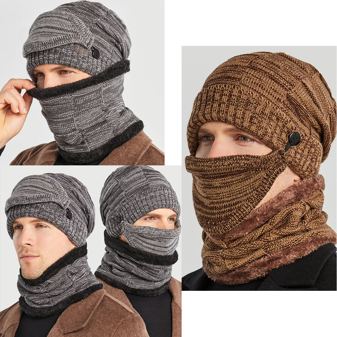 3 PCS Men's Warm Knitted Hat & Scarf & Mask