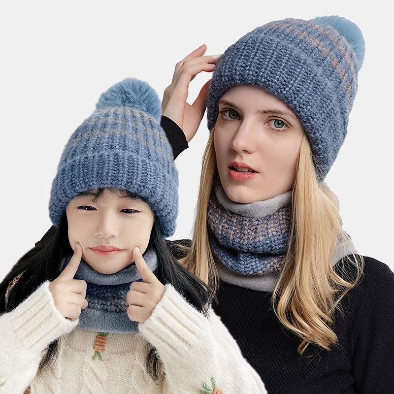 Fashion Parent-child Knit Scarf Hat Set For Cold Weather