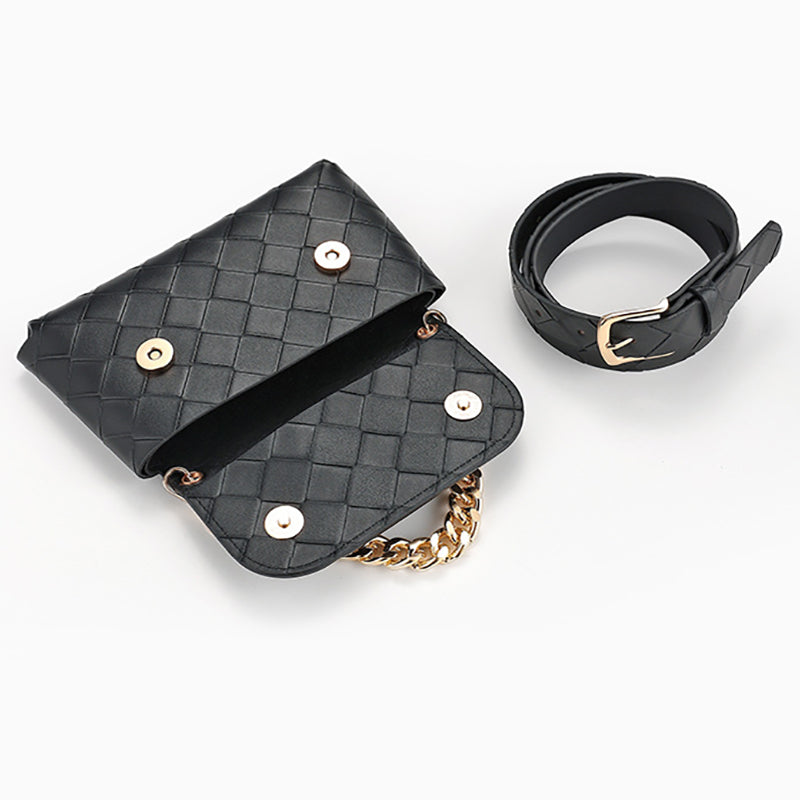 Fashion Chain Check Quilted Belt Bag With Belt