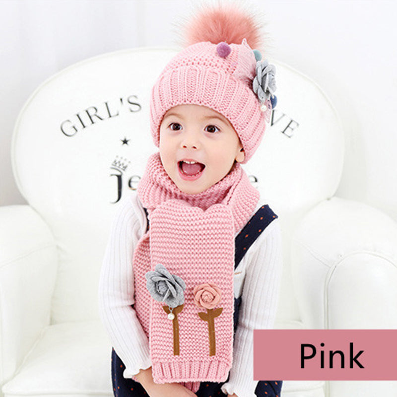 Flower Knitted Hat Scarf Set For Children