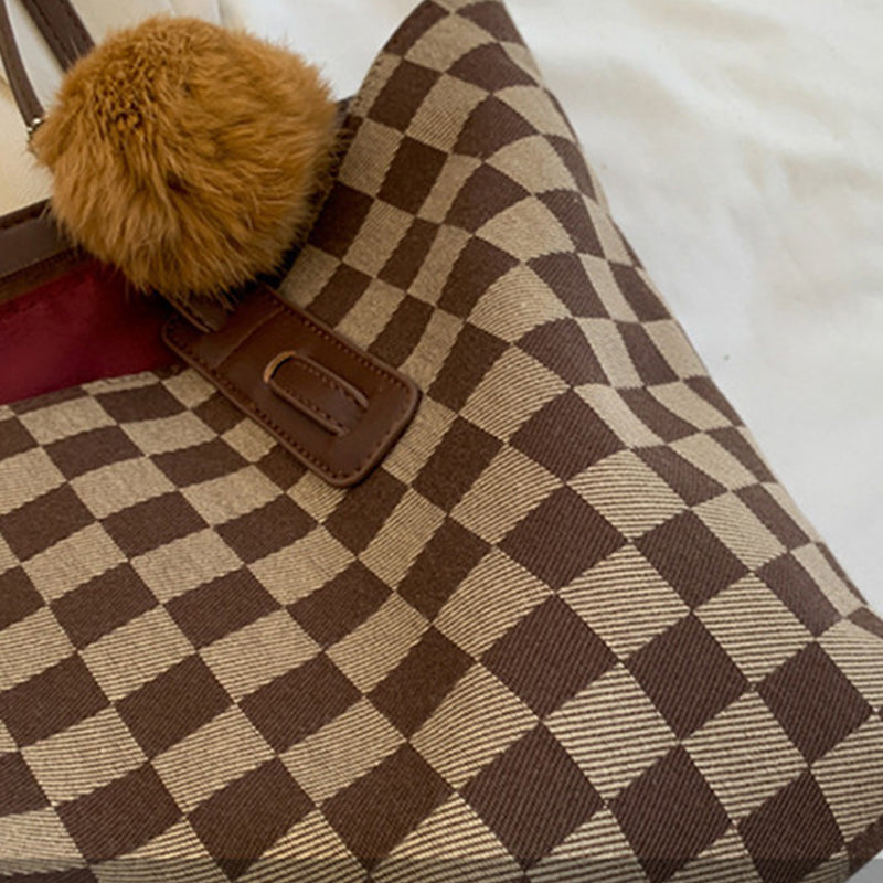 Casual Check Handbag Shoulder Bag Extra Large For Work and Daily