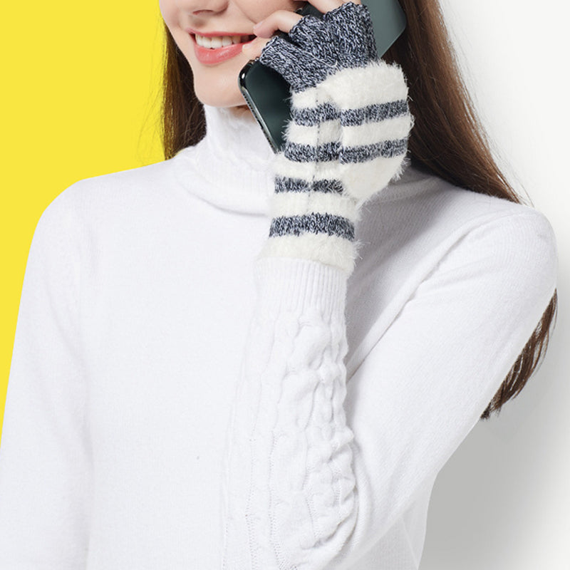 Knit Clamshell Half Finger Warm Gloves