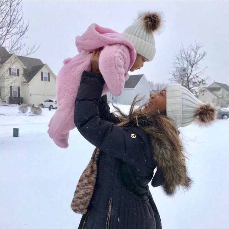2PCS Fashion Parent-child Double Hairball Knitted Hat