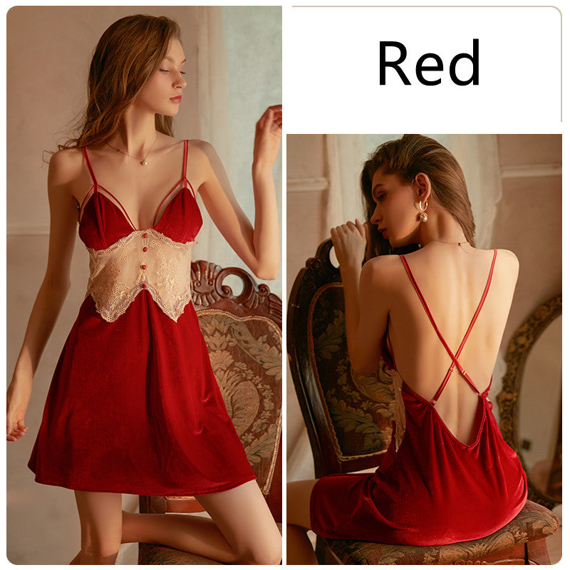 Deep V Temptation Backless Suspender Nightdress