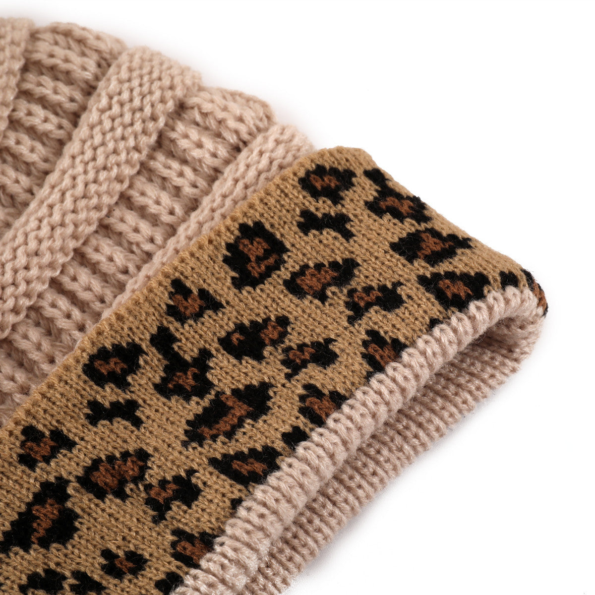 Leopard-print Curled Knitted Pile Hat with Hairball