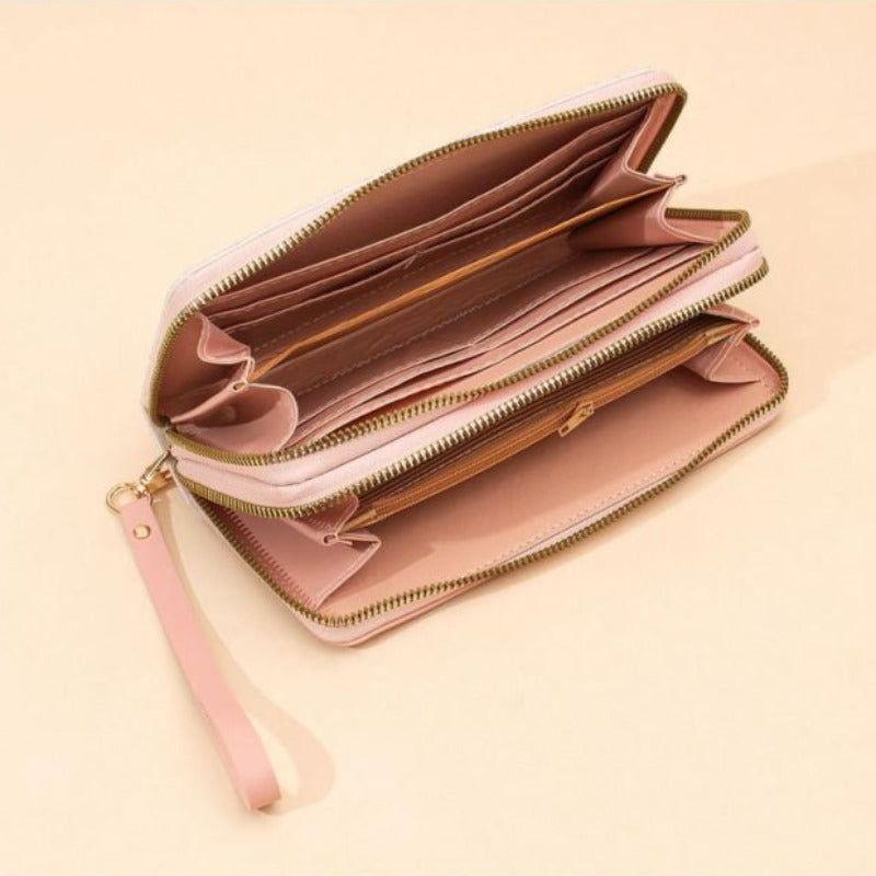 Fashion Double Zipper Sequins Soft Leather Wallet