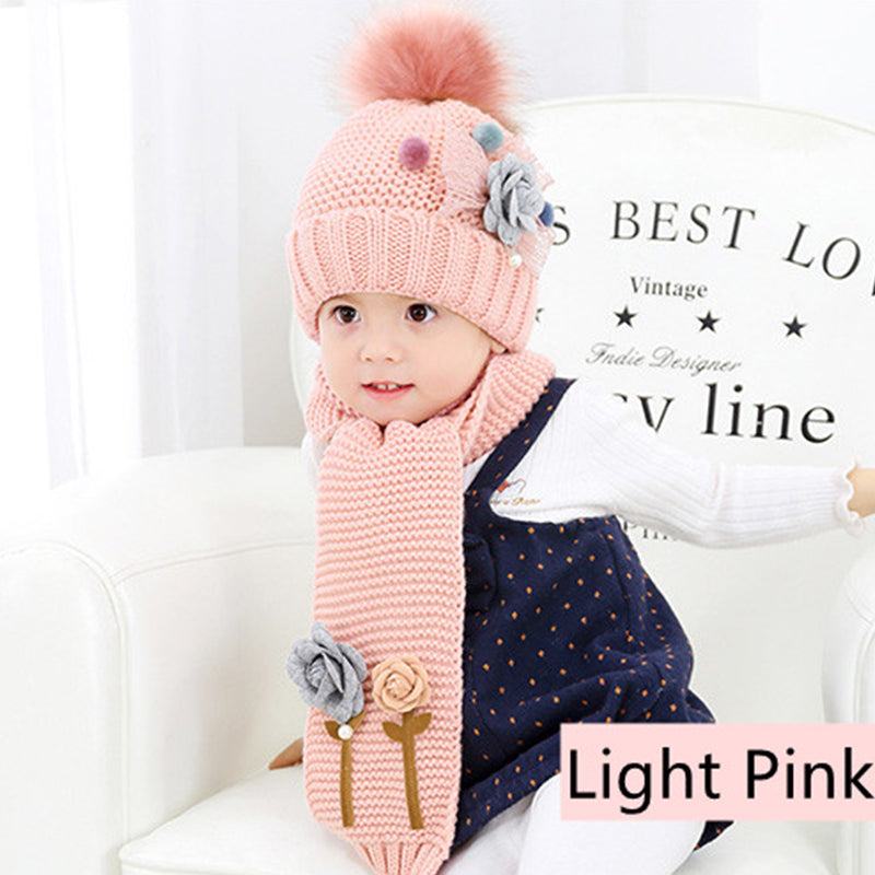 Flower Knitted Hat Scarf Set For Children