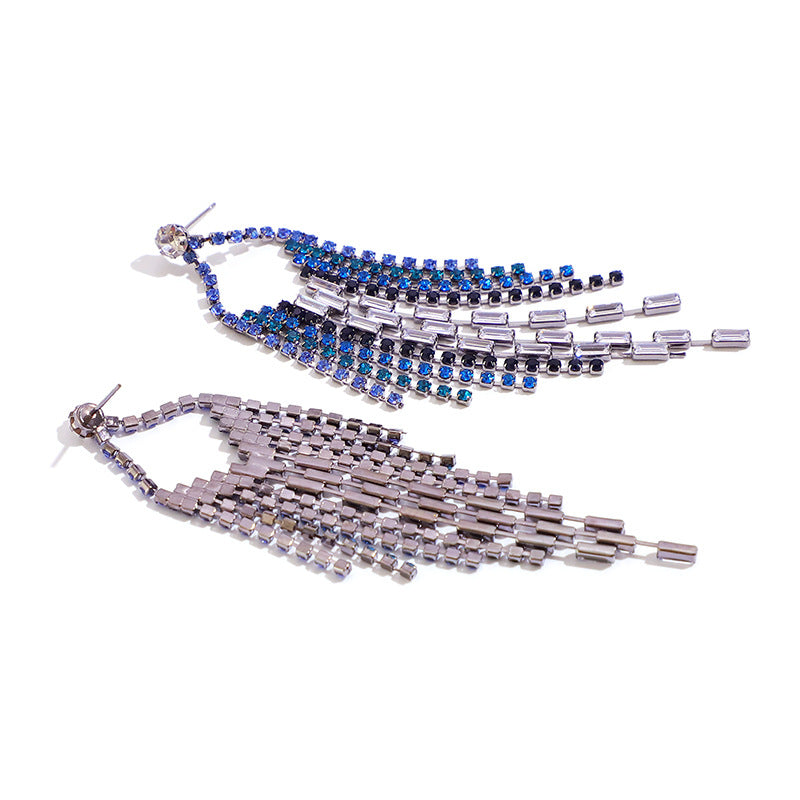 Colorful Rhinestone Tassel Drop Earrings