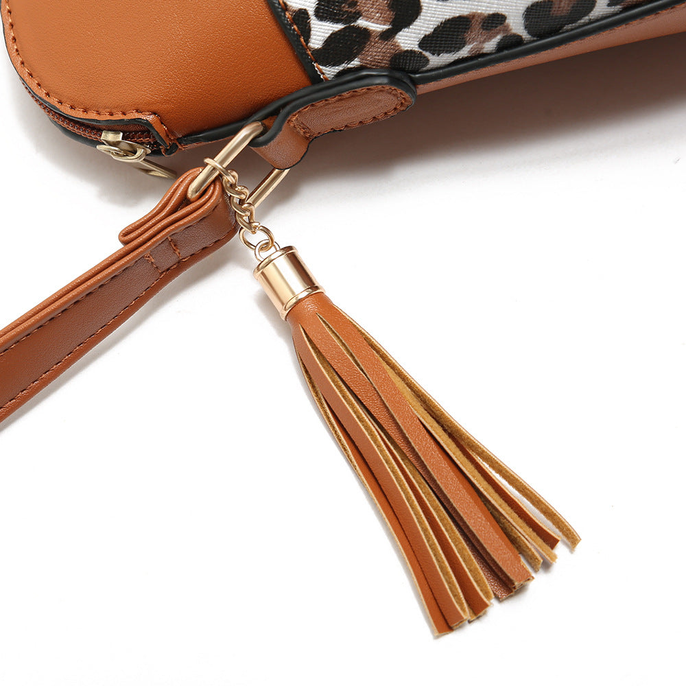 Leopard Print Contrast Stitching Shell Bag Shoulder Bag