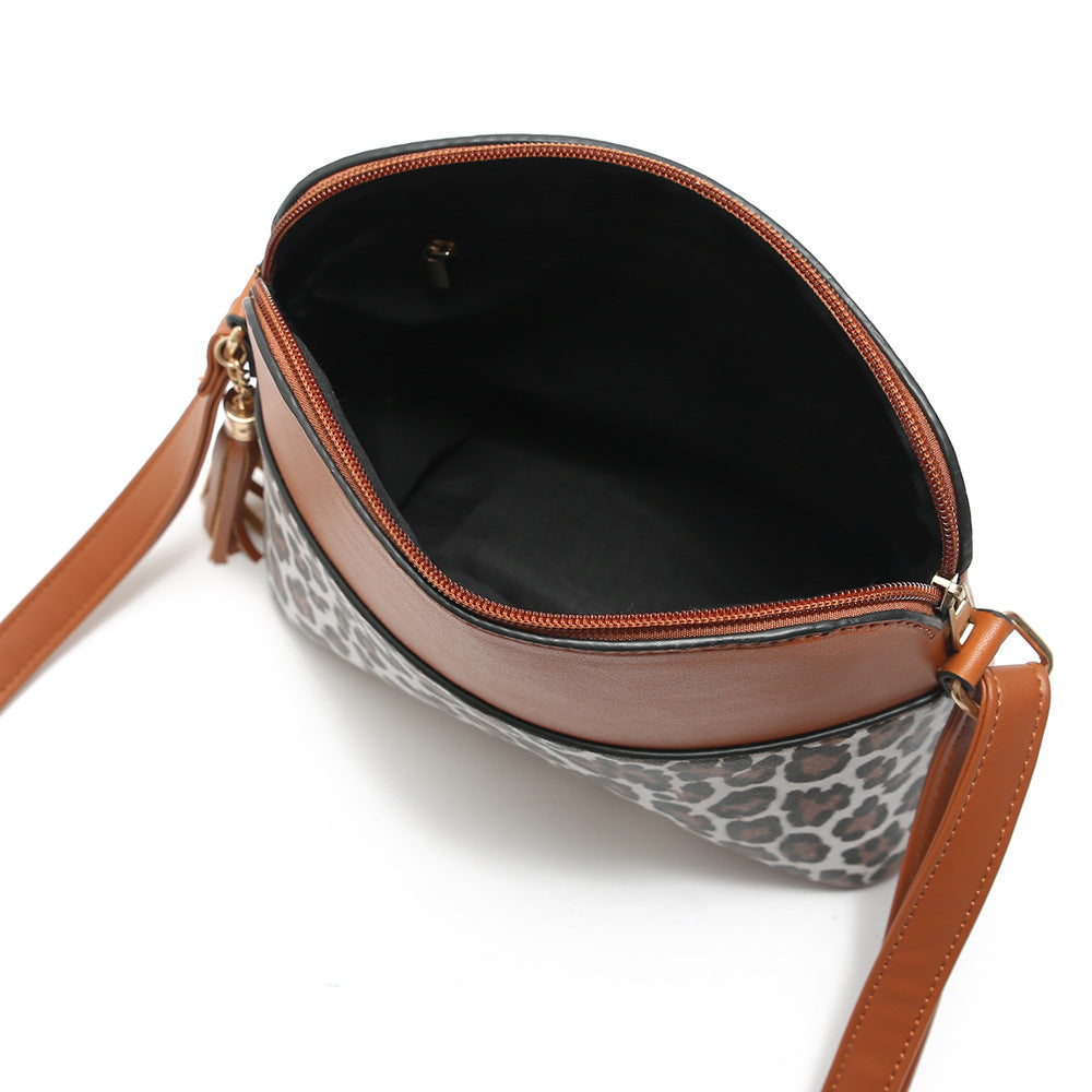 Leopard Print Contrast Stitching Shell Bag Shoulder Bag