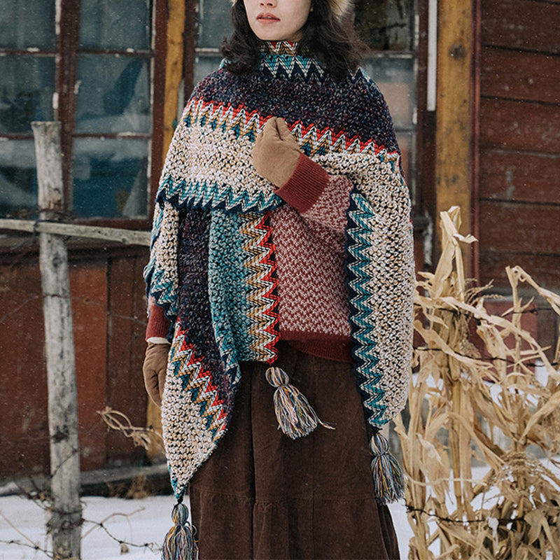 Women Bohemian Scarf Tassel Vintage Shawl