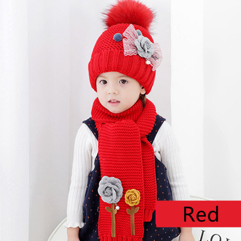 Flower Knitted Hat Scarf Set For Children