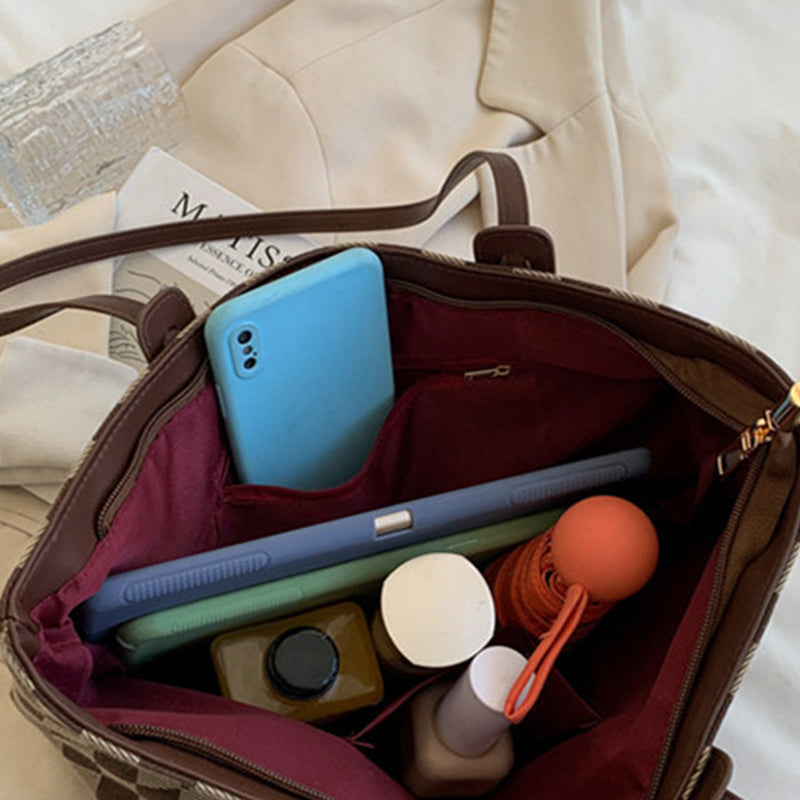 Casual Check Handbag Shoulder Bag Extra Large For Work and Daily