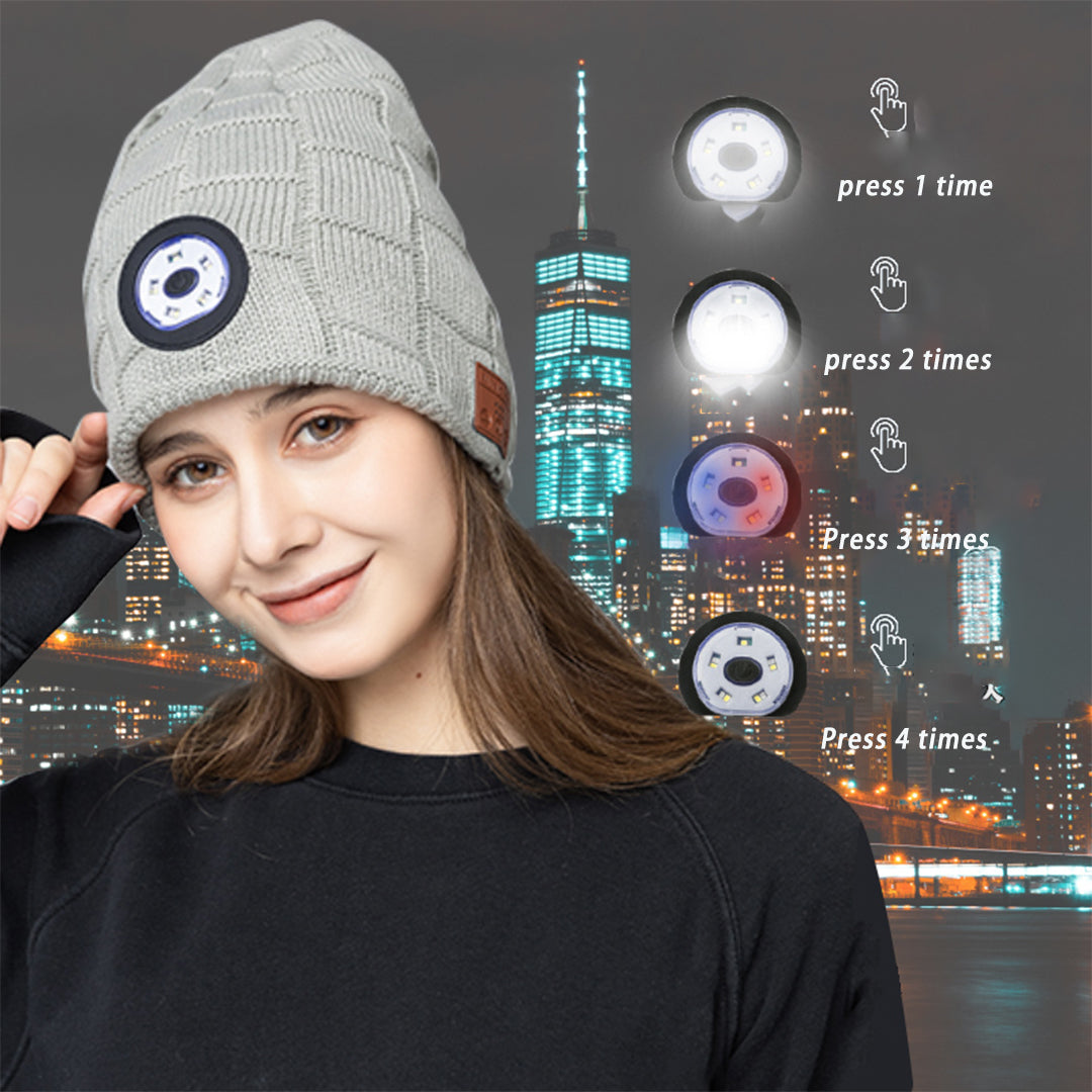 LED Lamp Knitted Hat Bluetooth 5.0 Wireless Headset Hat