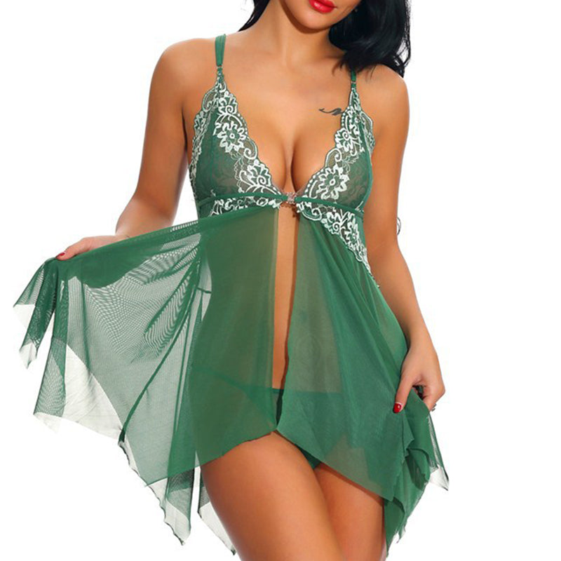 Sexy Lace V-Neck Front Closure Nightdress