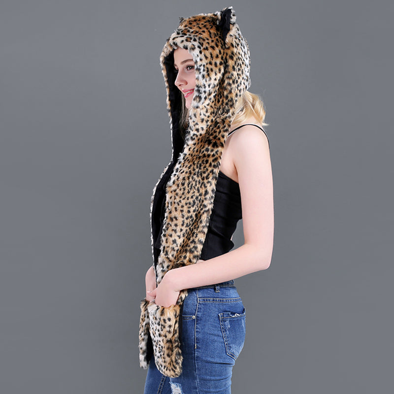 Winter Imitation Fur Hat Cartoon animal Hat Scarf Gloves 3in1