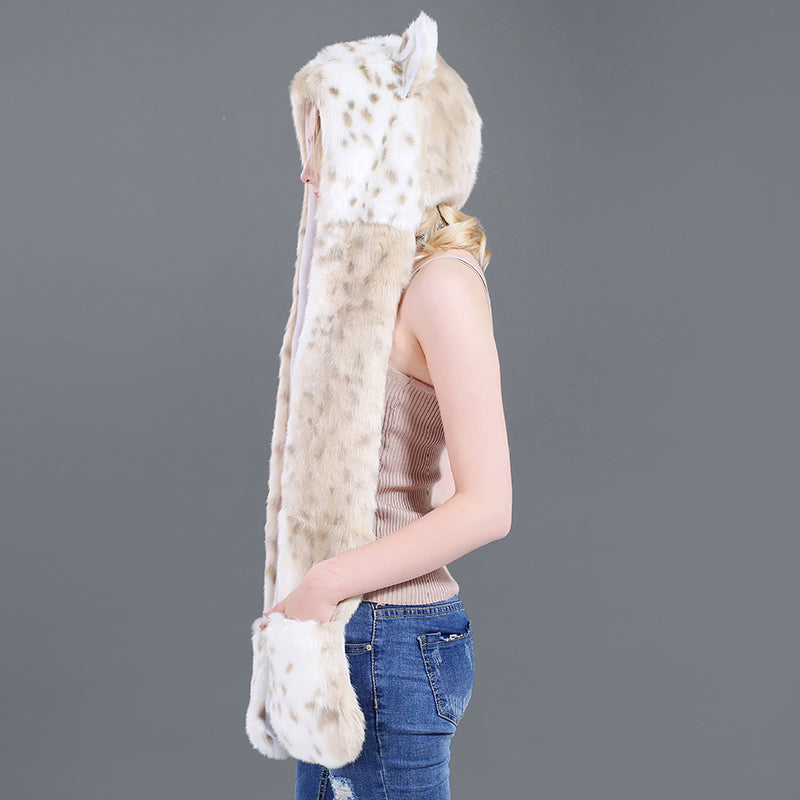 Winter Imitation Fur Hat Cartoon animal Hat Scarf Gloves 3in1