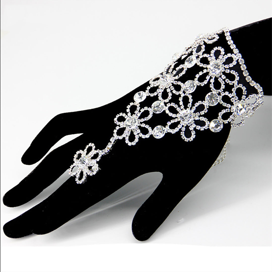Ziibras™ Flower-shape Rhinestone Bracelet WIth Ring