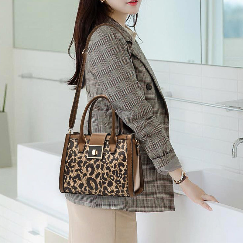 Leopard Retro Handbag Shoulder Square Bag Multi-pockets For Commute and Daily