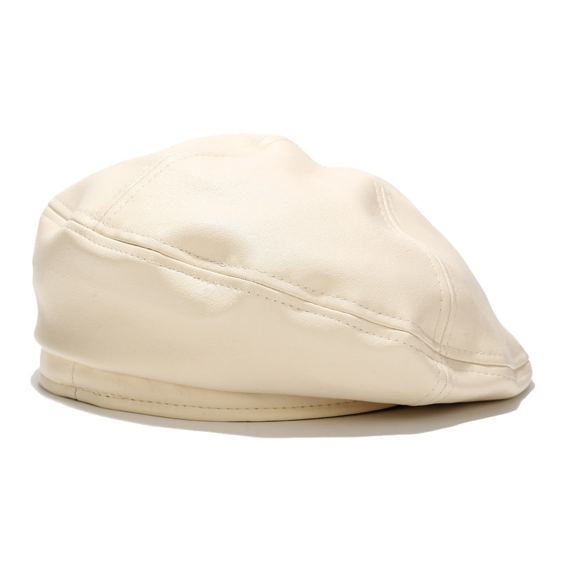 All-match Leather Beret In Solid Color