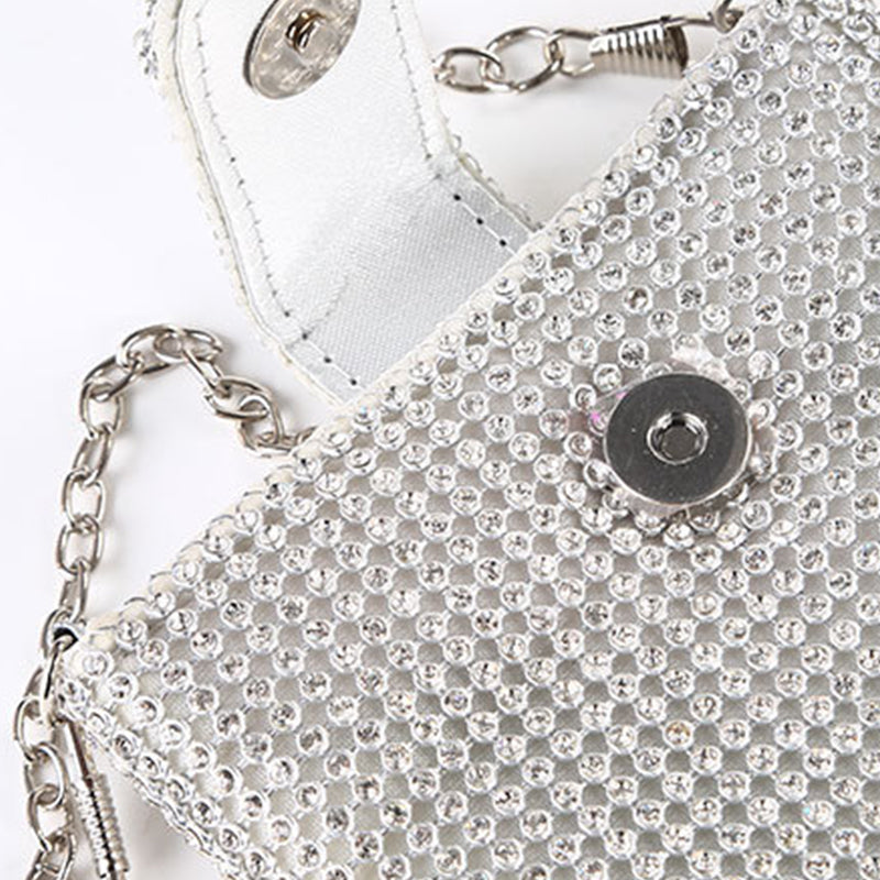 Vertical Metal Chain Rhinestone Shoulder Bag
