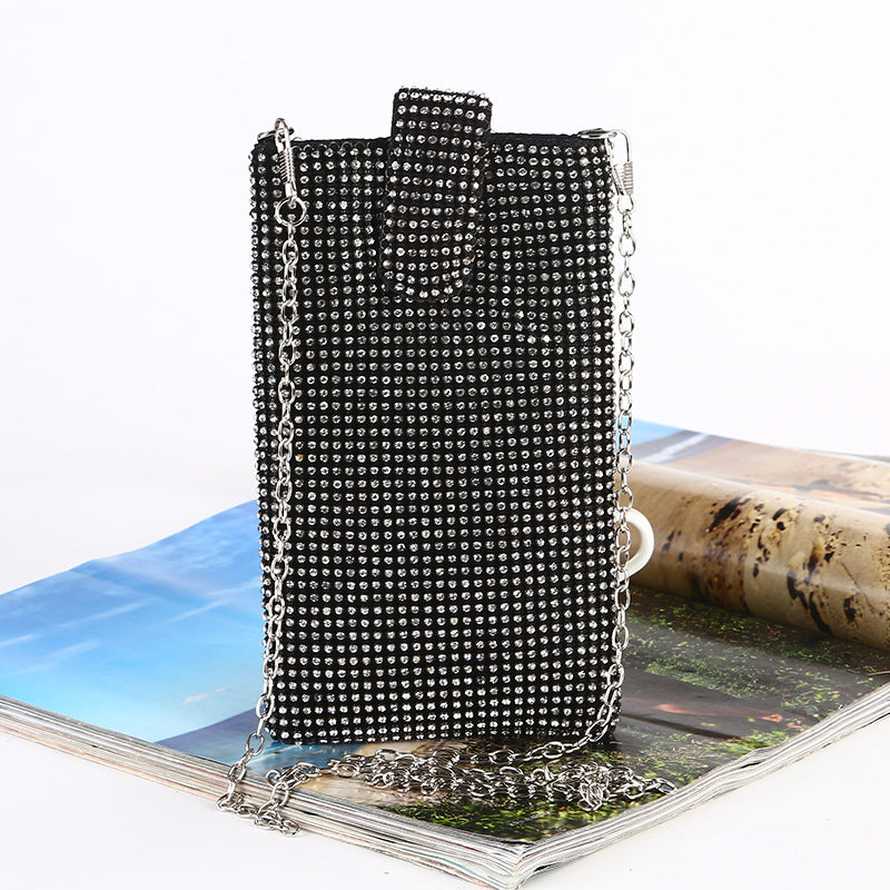 Vertical Metal Chain Rhinestone Shoulder Bag