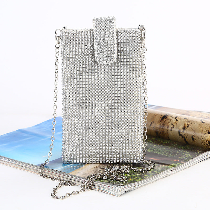 Vertical Metal Chain Rhinestone Shoulder Bag