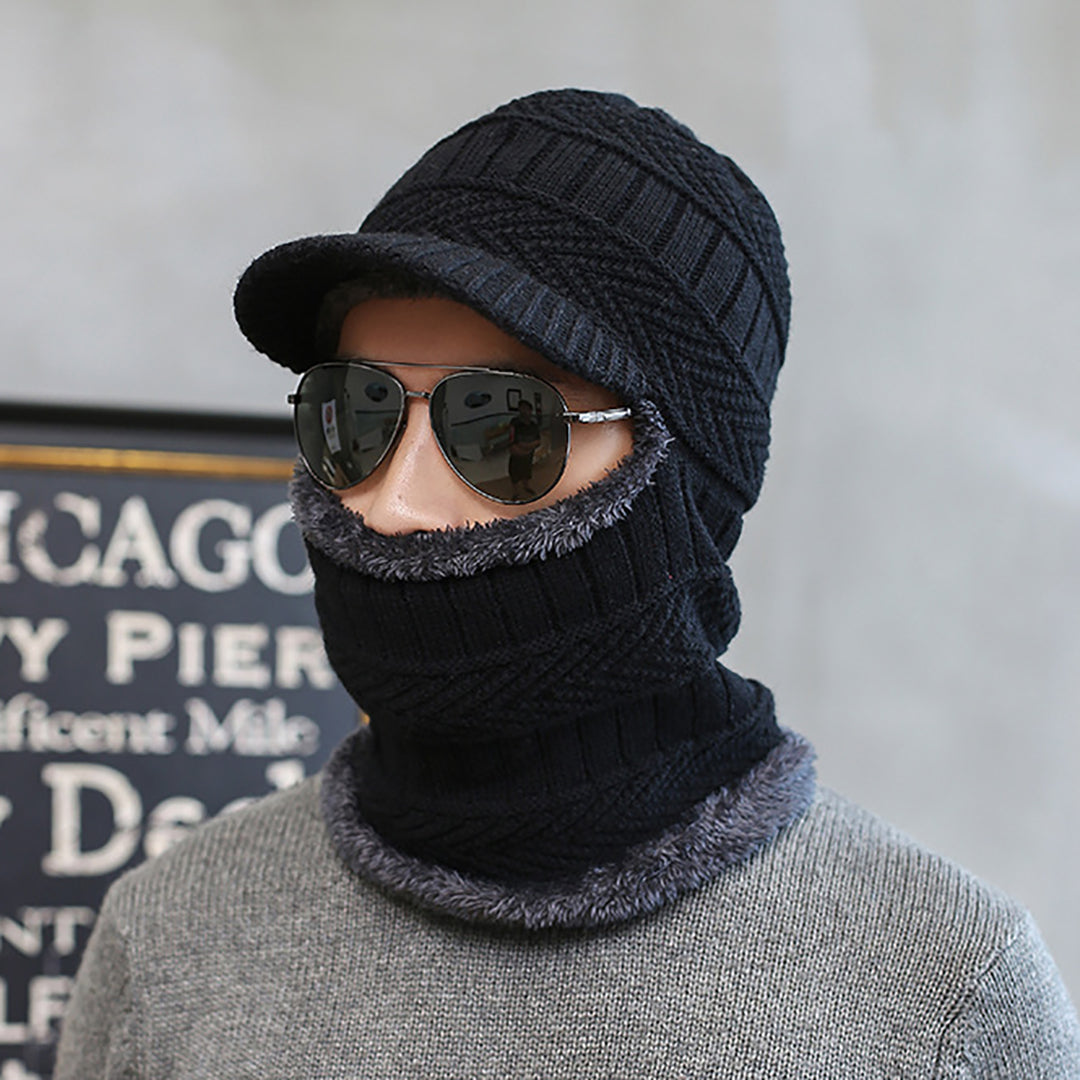 Fashion Men Warm Knitted Cap & Scarf 2 in 1