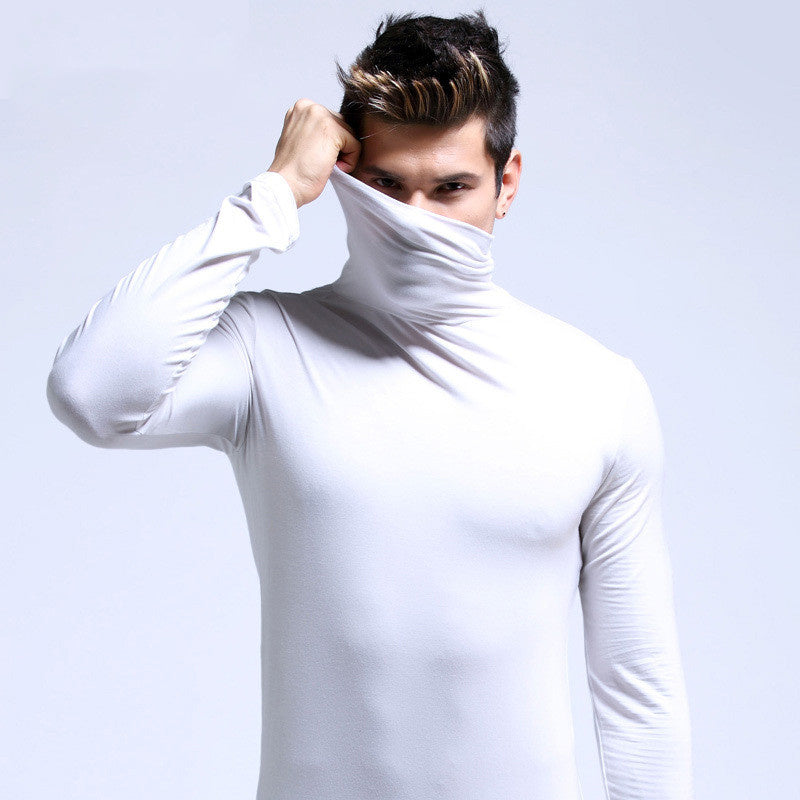 Turtleneck Men Thermal Top Solid Color Long Sleeve Bottoming Shirt