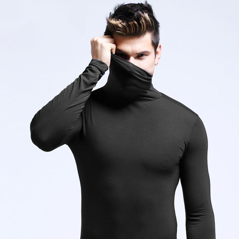 Turtleneck Men Thermal Top Solid Color Long Sleeve Bottoming Shirt