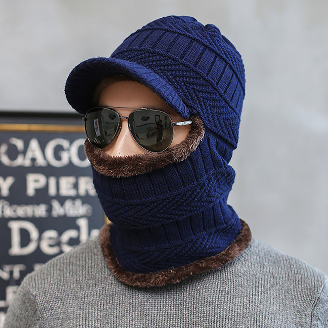 Fashion Men Warm Knitted Cap & Scarf 2 in 1