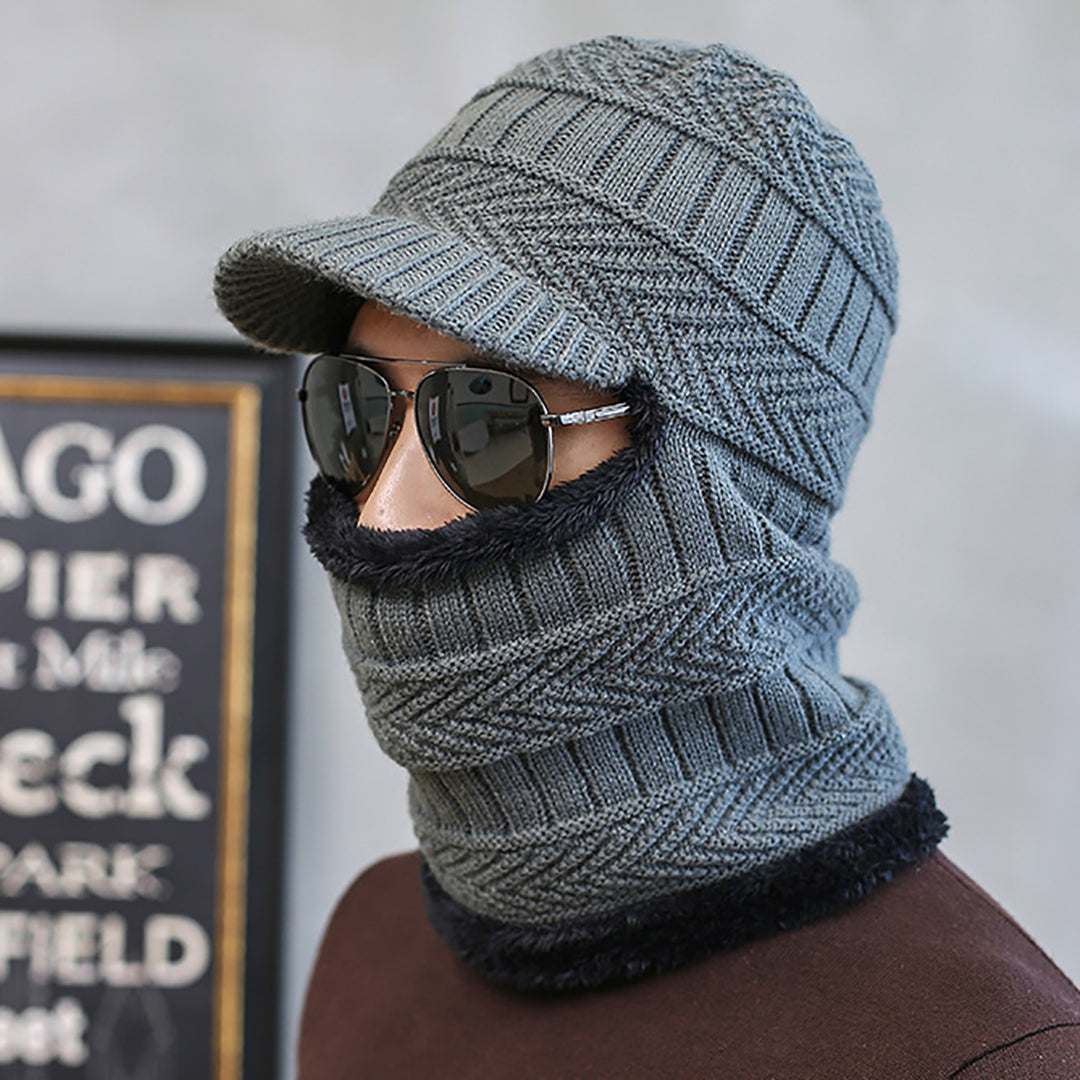 Fashion Men Warm Knitted Cap & Scarf 2 in 1
