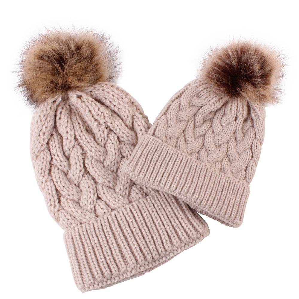 2PCS Winter Parent-Child Thick Wool Knitted Hat