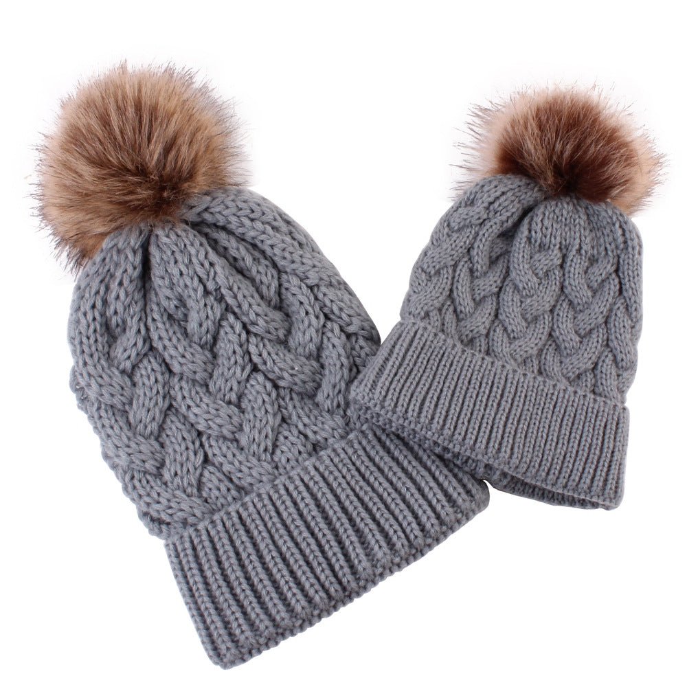 2PCS Winter Parent-Child Thick Wool Knitted Hat
