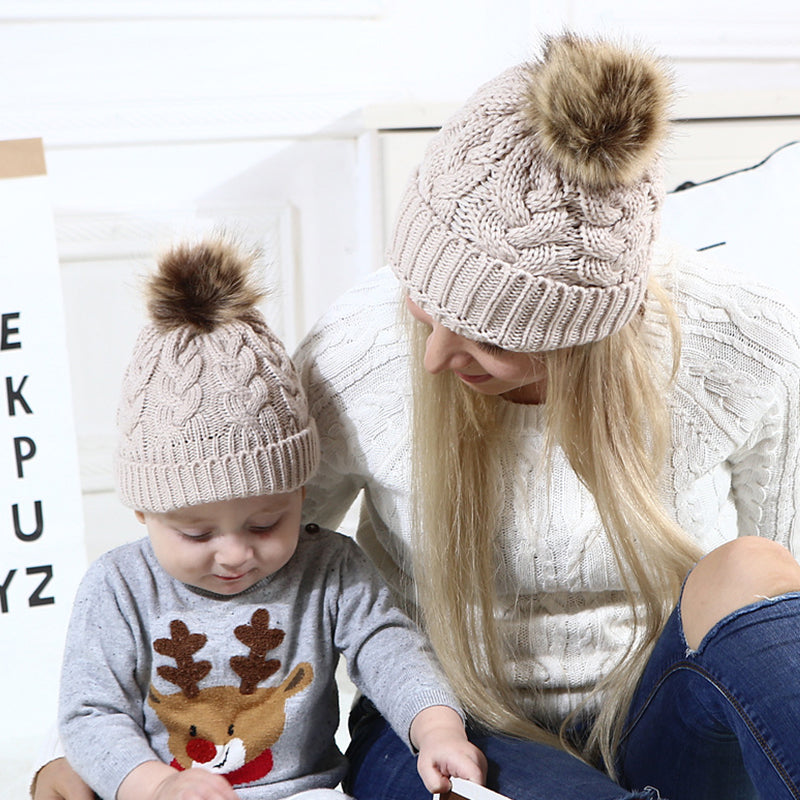 2PCS Winter Parent-Child Thick Wool Knitted Hat