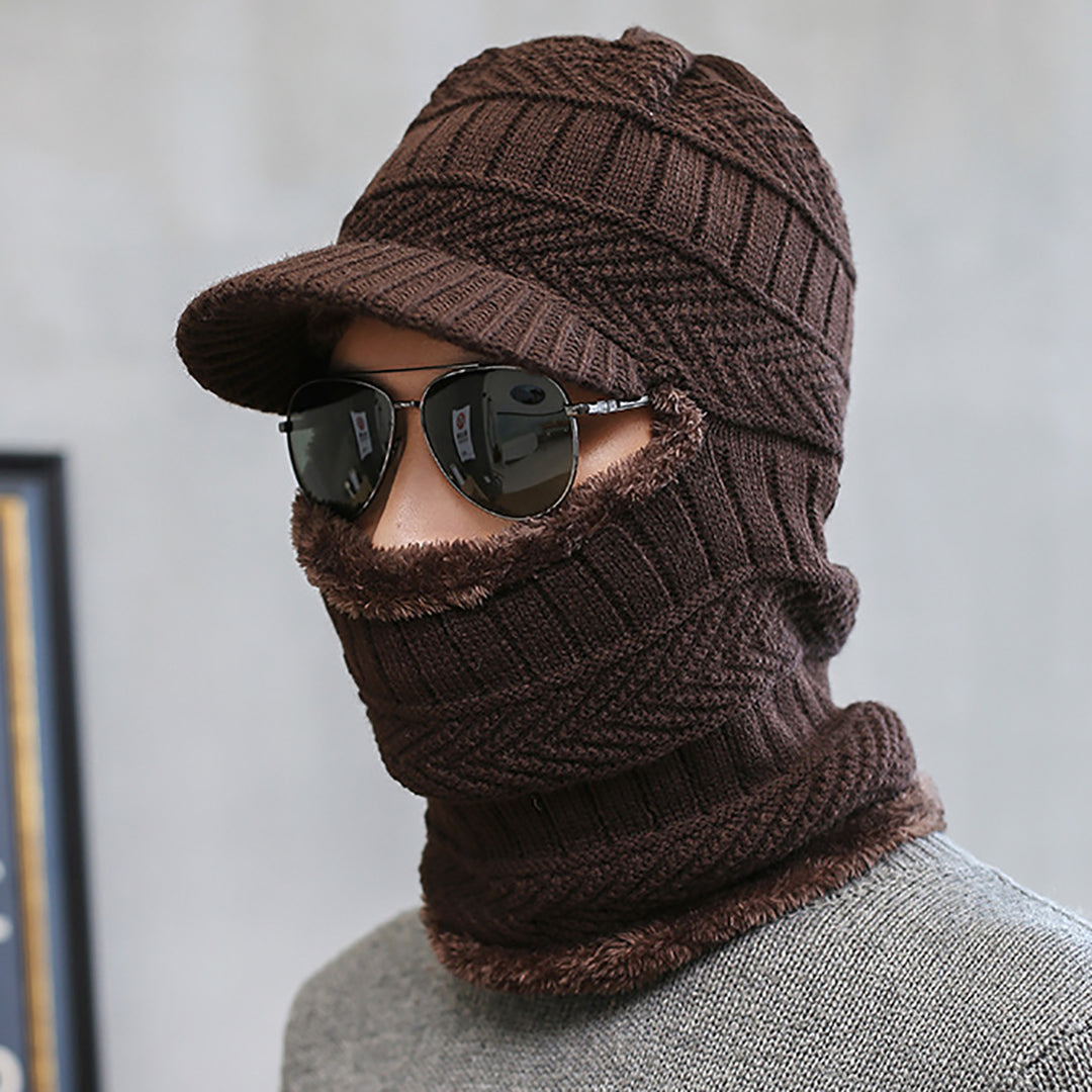 Fashion Men Warm Knitted Cap & Scarf 2 in 1