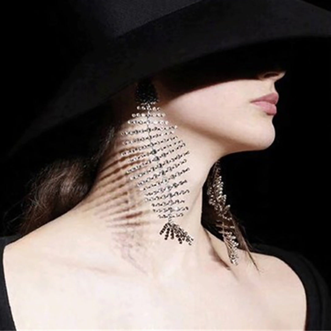 Ziibras™ Rhinestone Exaggerated Fish Bone Earrings