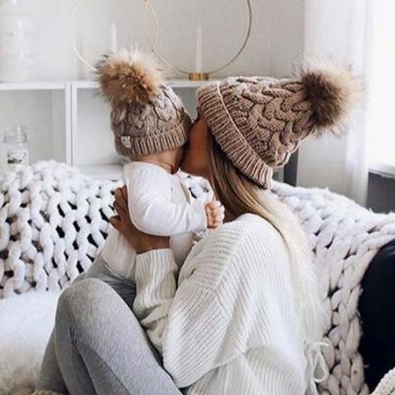 2PCS Winter Parent-Child Thick Wool Knitted Hat