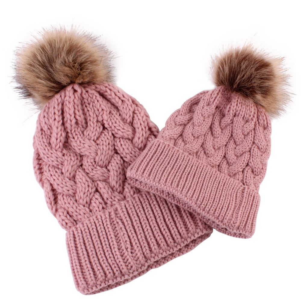 2PCS Winter Parent-Child Thick Wool Knitted Hat
