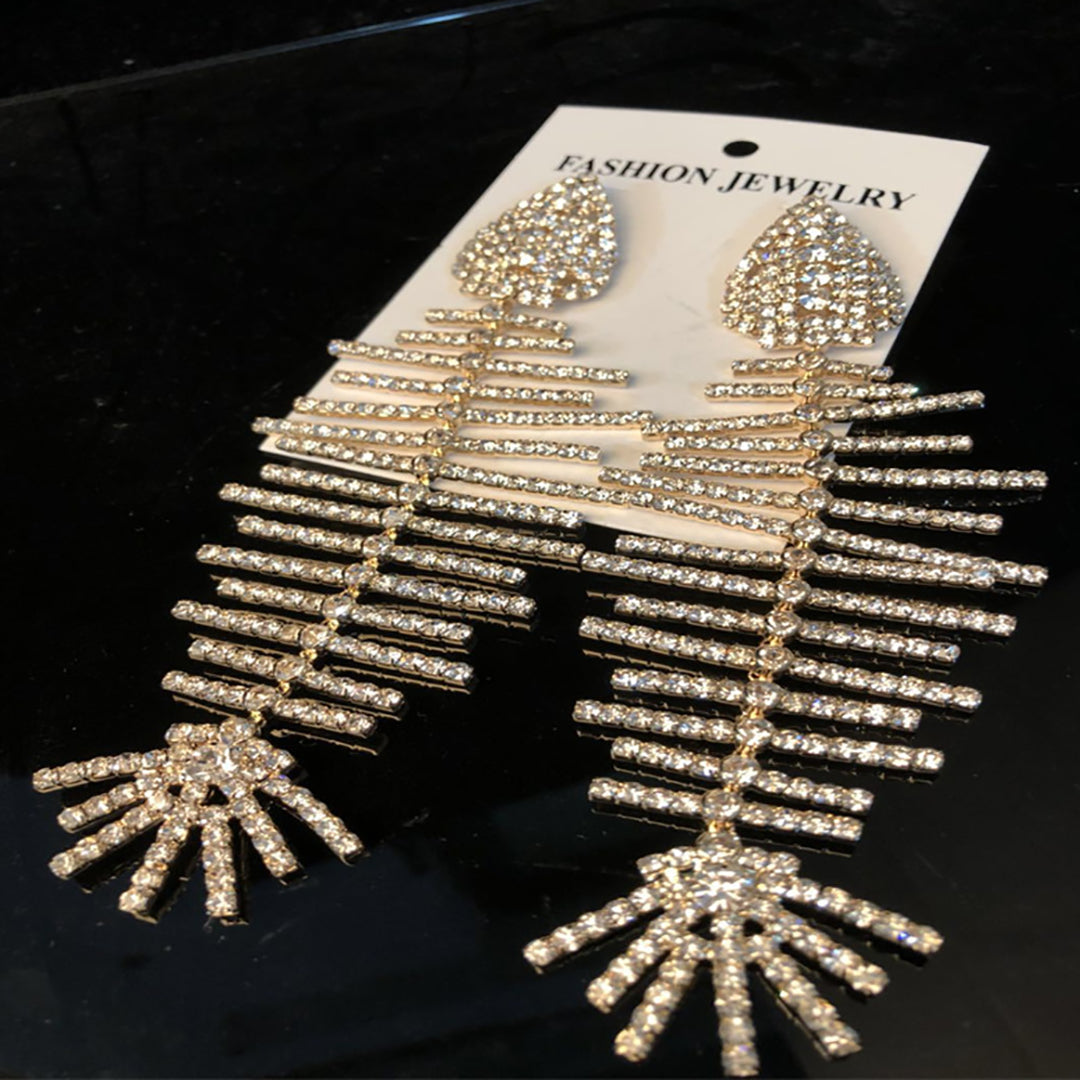 Ziibras™ Rhinestone Exaggerated Fish Bone Earrings