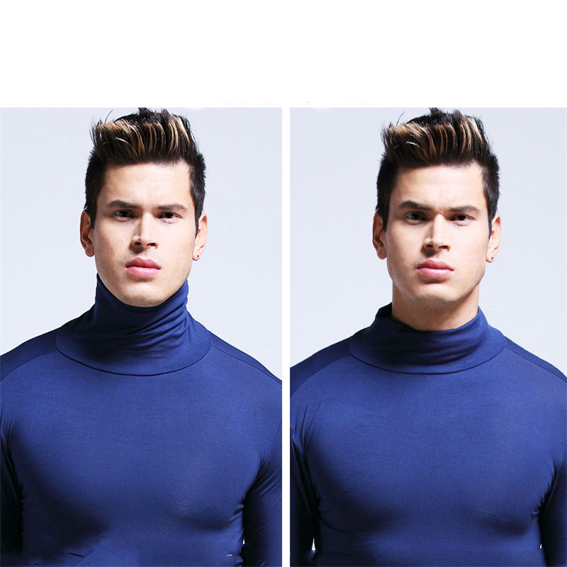 Turtleneck Men Thermal Top Solid Color Long Sleeve Bottoming Shirt
