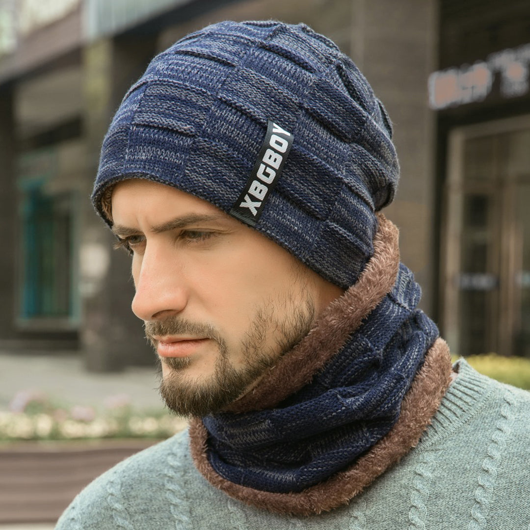 Skin-friendly Knitted Hat & Scarf 2 PCS for Men & Kids