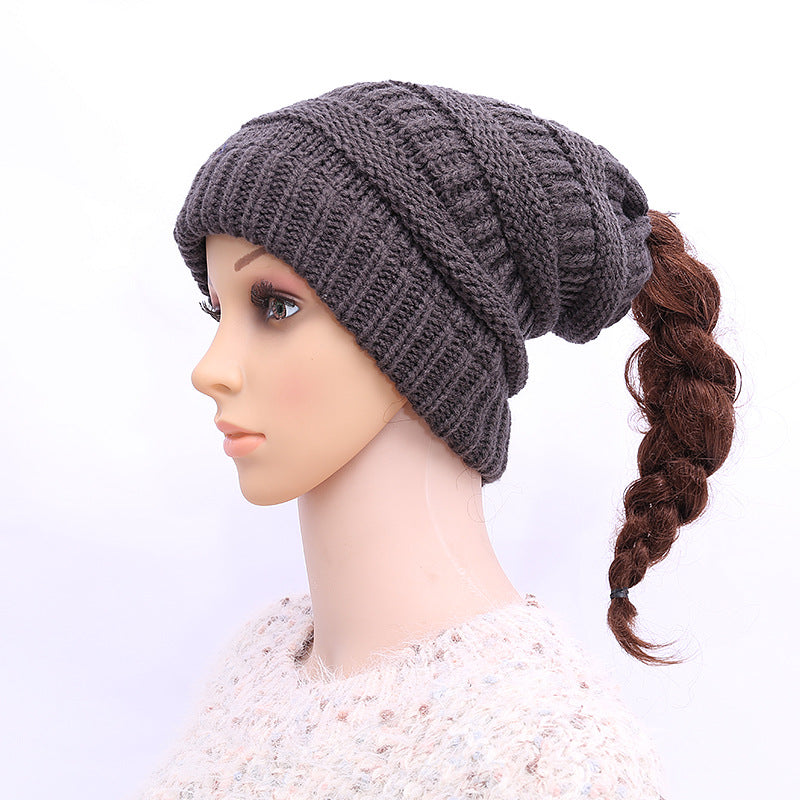 Winter Hats for Women Empty Top Ponytail Woolen Hat