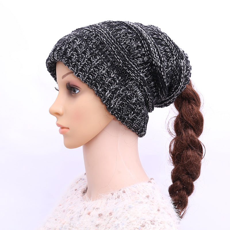 Winter Hats for Women Empty Top Ponytail Woolen Hat