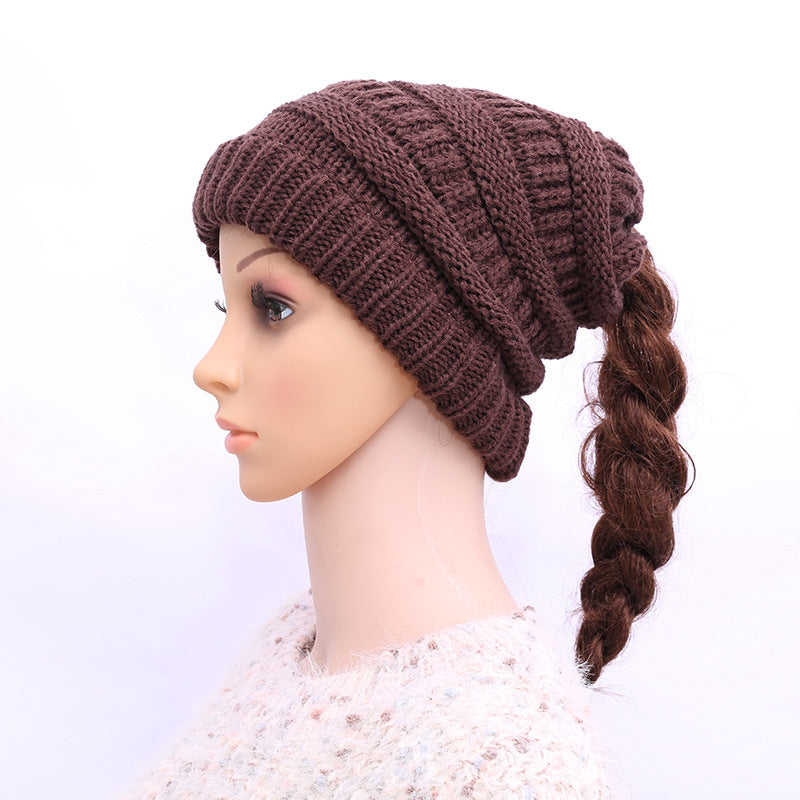 Winter Hats for Women Empty Top Ponytail Woolen Hat