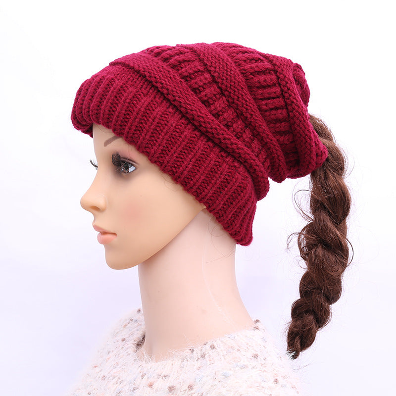 Winter Hats for Women Empty Top Ponytail Woolen Hat