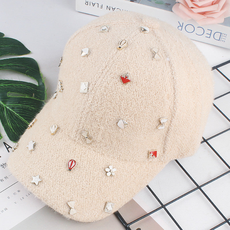 Plush Warm Rivet Baseball Cap