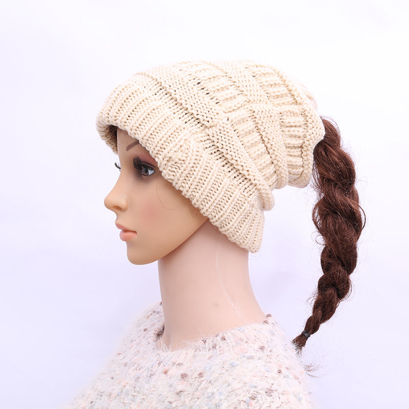 Winter Hats for Women Empty Top Ponytail Woolen Hat