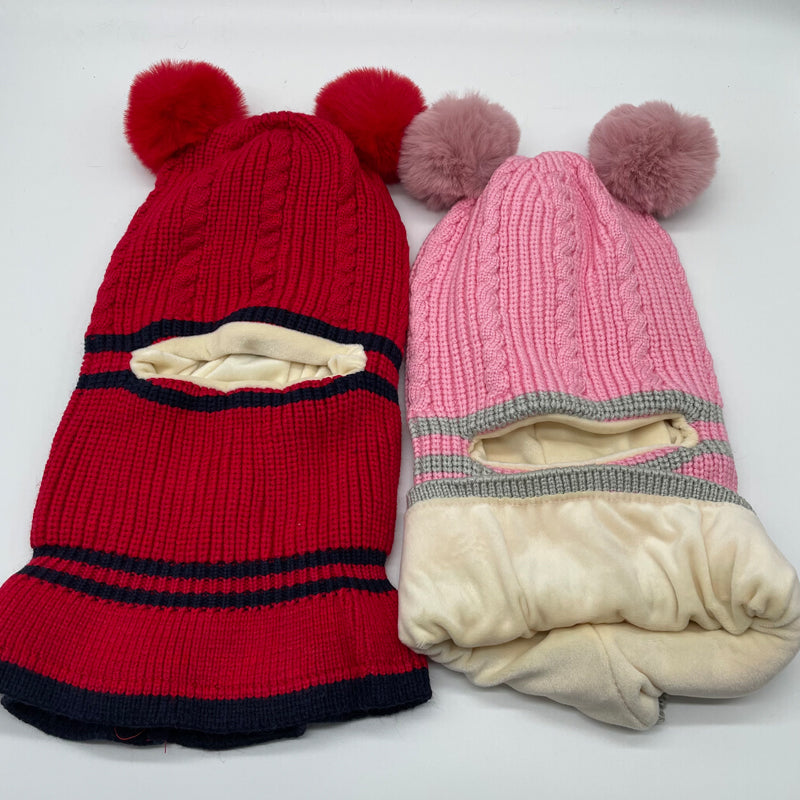 Cute Protective Face Neck Knit Warm Plush Winter Hat For Childen